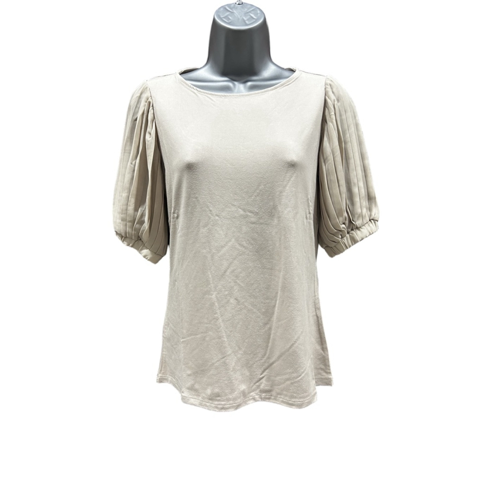 NWT T Tahari Knit Pleated Puff Sleeve Top in Clay dust large